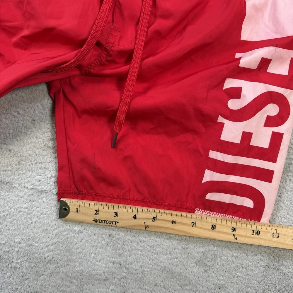 Diesel Beachwear Mens Red Elastic Waist Pockets Swim Shorts Size Large